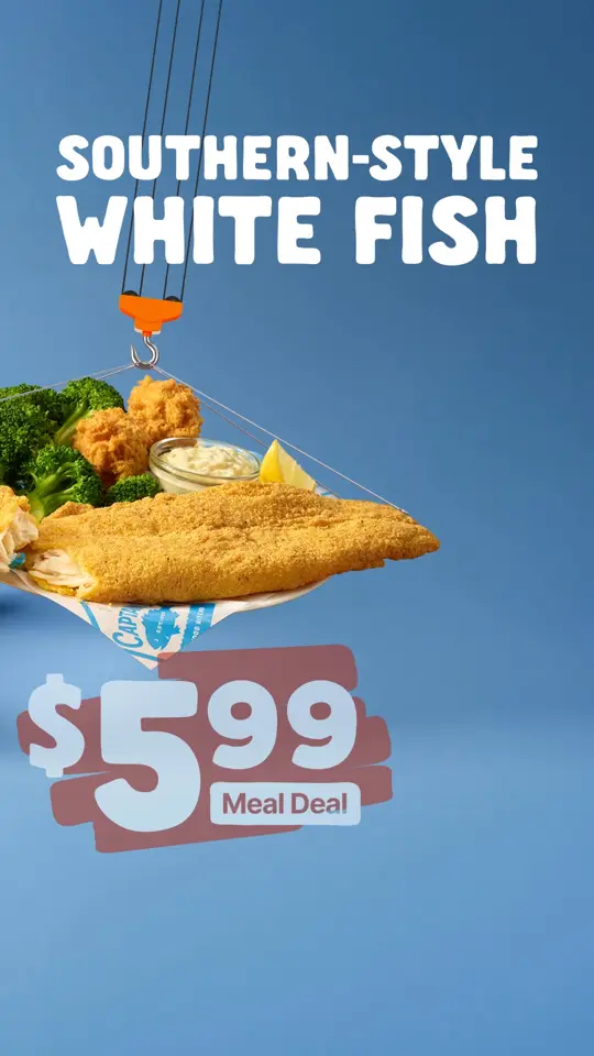 Captain D's in Cochran showing food, southern-style white fish, video by Captain D's on Facebook