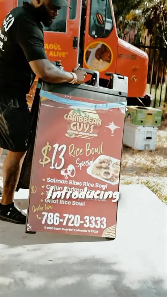 Caribbean Guys in Miramar showing rice bowls, video by Caribbean guys on Facebook