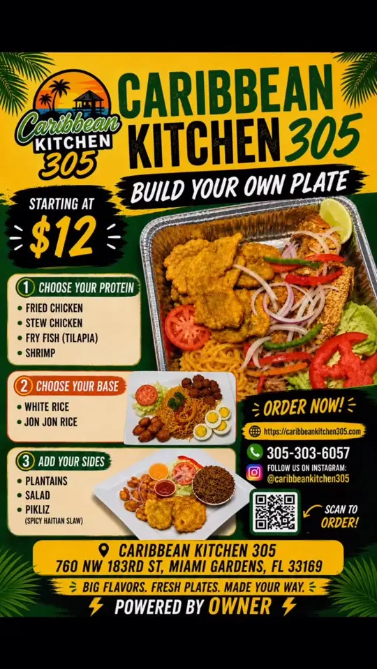  in Florida showing food, haitian cuisine, video by CaribbeanKitchen305 on Facebook