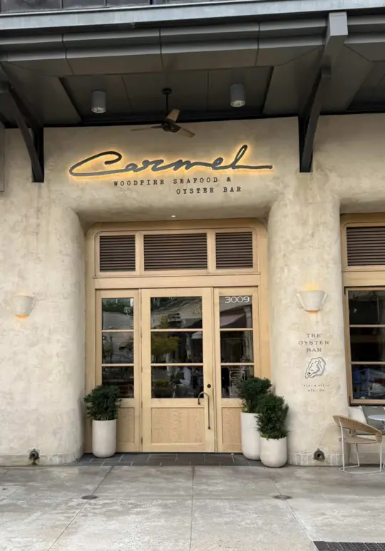 Carmel - Woodfire Seafood & Oyster Bar in Atlanta showing review, visit, video by ashleyjarnett on TikTok