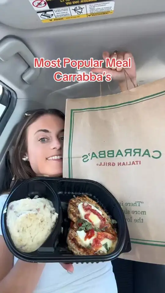 Carrabba's Italian Grill in Morrow showing food review, chicken bryan, video by Sarah Margaret Eats on Facebook