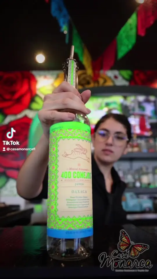 Casa Monarca Mexican Restaurant & Tequila Bar in Oakland Park showing cocktail, kiwi mezcalita, video by casamonarcafl on TikTok
