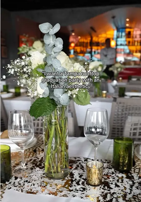 Casa Santo Stefano in Tampa showing rooftop venue, graduation party, indoor seating, outdoor seating, video by santostefanotpa on TikTok