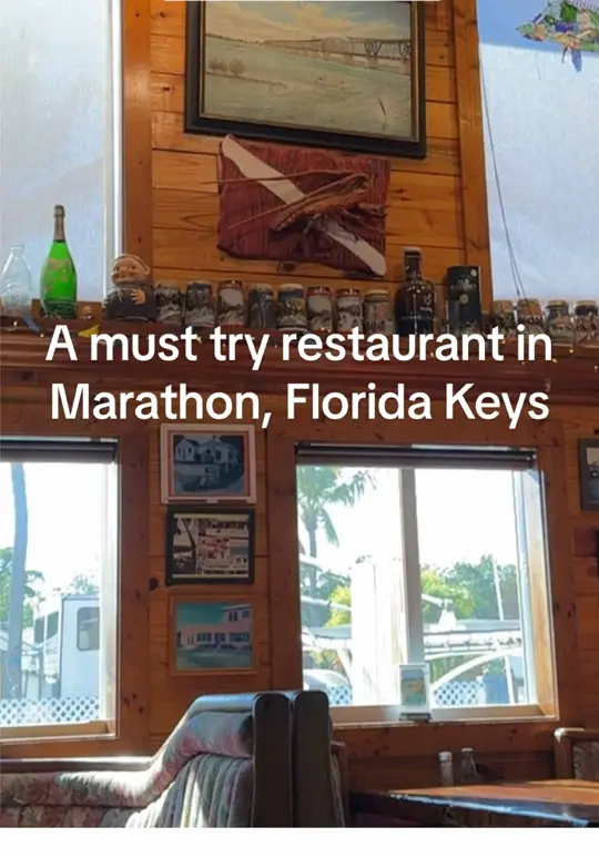 Castaway Waterfront Restaurant & Sushi Bar in Marathon showing review, lobster enchiladas, sushi, key lime pie, video by hellofloridakeys on TikTok