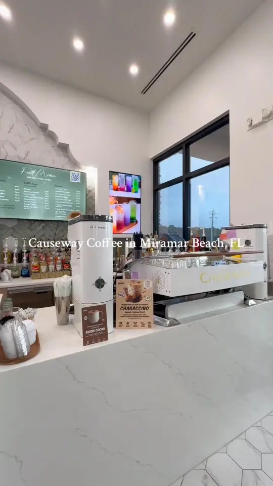  in Florida showing review, visit, coffee, creative menu, atmosphere, delicious reese's latte, gingerbread latte, waffle flight, video by Compass Resorts on Facebook