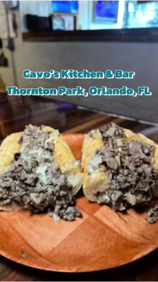 Cavo's Bar & Kitchen in Orlando showing review, cheesesteak, video by foodonthespectrum on TikTok