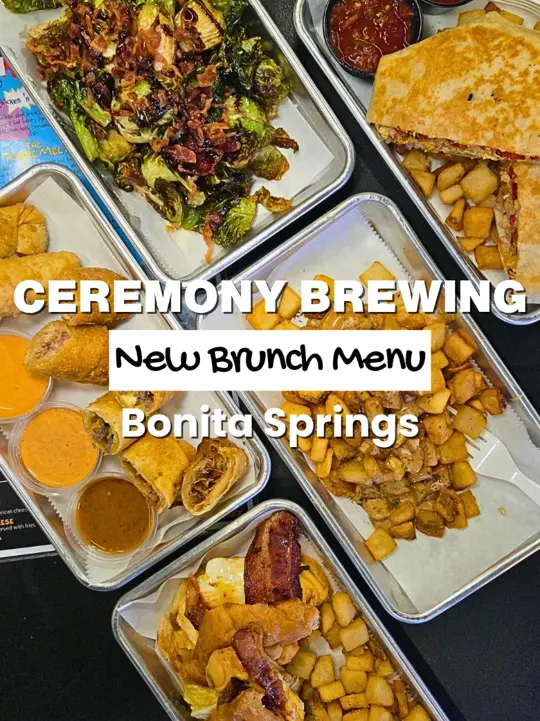  in Florida showing food, brunch menu, drinks, cold brew coffee, apps, rolls flight, video by swflfoodjunkie on TikTok