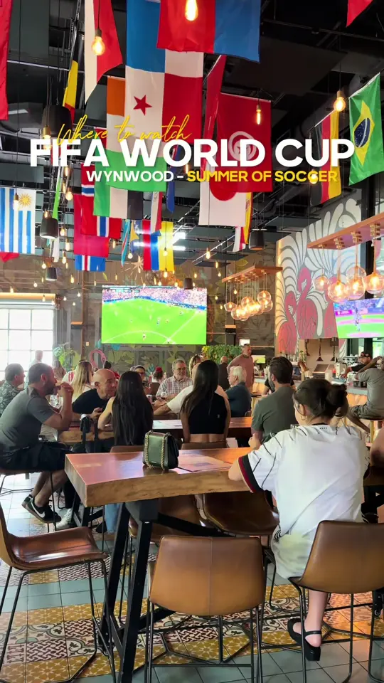 Cerveceria La Tropical in Miami showing visit, summer of soccer menu, live dj, indoor and outdoor led viewing walls, video by pollitopecks on TikTok