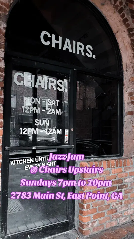 Chairs Upstairs Bar and Restaurant in East Point showing live music, jazz jam, video by atlantajamsession on TikTok