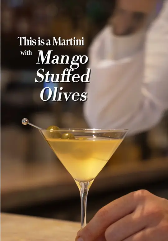 Champagne Bar at The Surf Club in Surfside showing cocktail, mango & olive martini, video by driftersjoint on TikTok