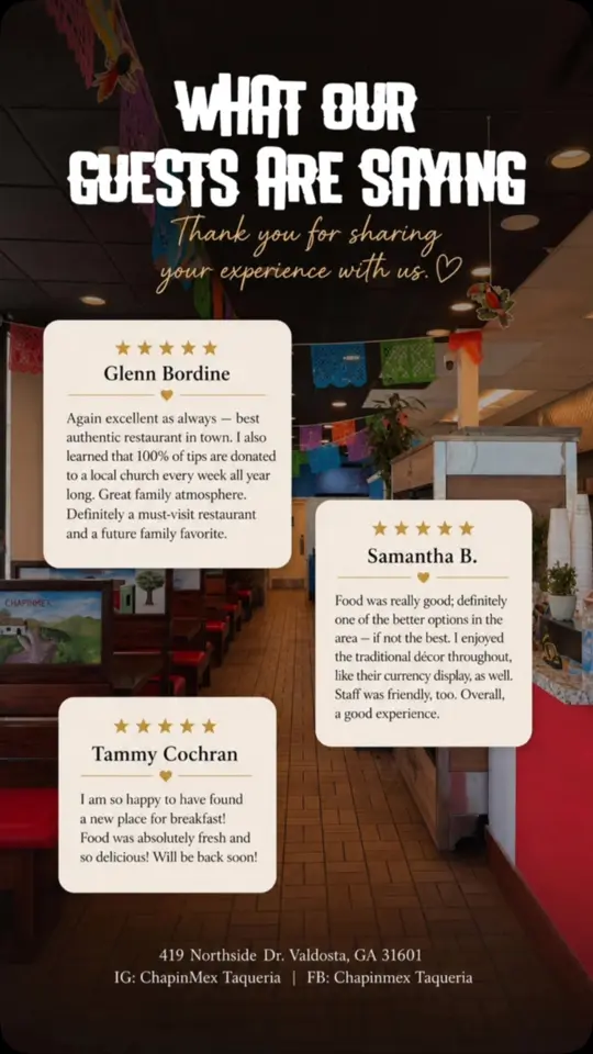 Chapinmex Taqueria in Valdosta showing review, visit, video by Chapinmex Taqueria on Facebook