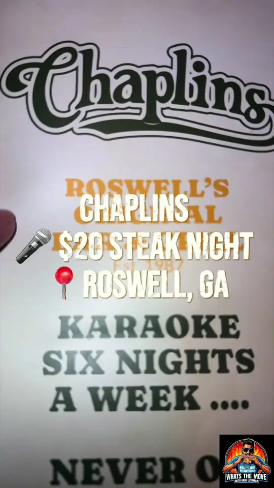 Chaplins Bar and Grill in Roswell showing karaoke, steak, video by gabelustman on TikTok