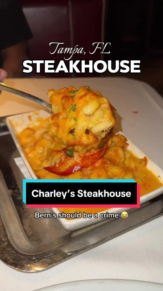 Charley's Steakhouse in Tampa showing food, dry-aged ribeye, video by foodpeopleluv on TikTok