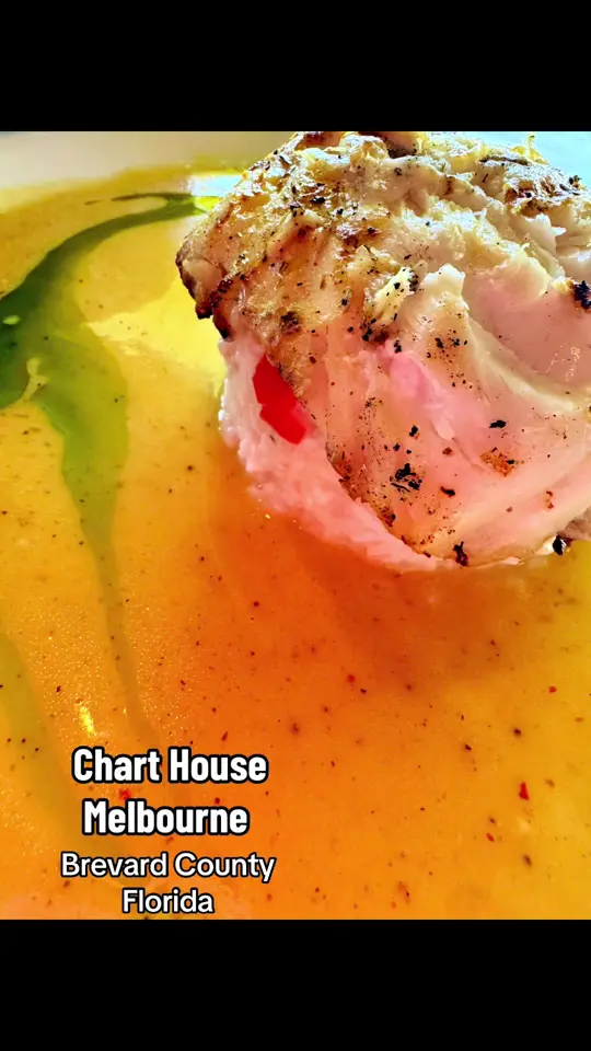 Chart House in Melbourne showing review, visit, cocktail shrimp, fresh catch over rice, riverfront views, video by giagflorida on TikTok