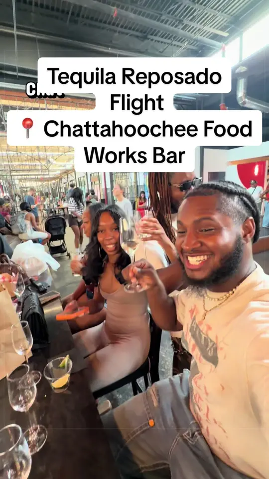 Chattahoochee Food Works in Atlanta showing review, tequila reposado flight, bar, video by frrxncis on TikTok