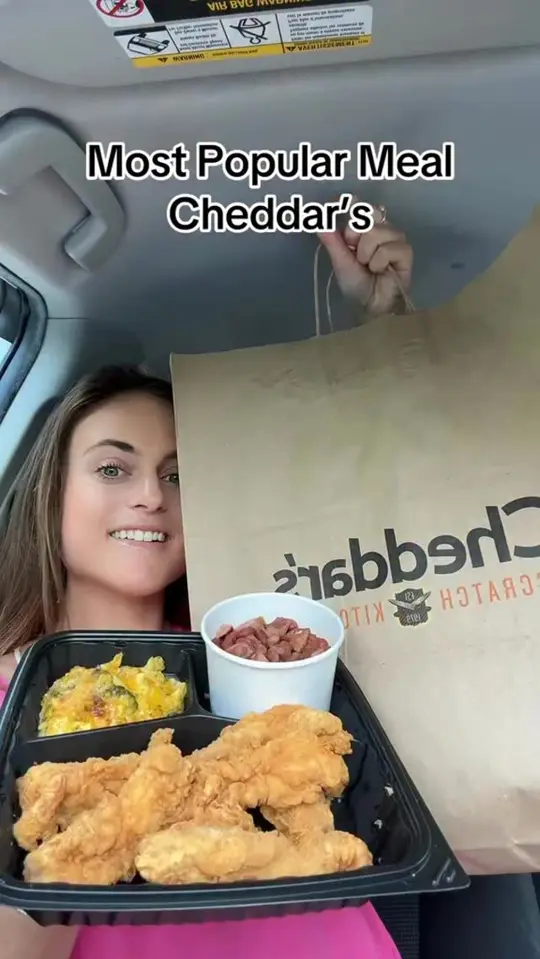 Cheddar's Scratch Kitchen in Athens showing food review, chicken tender platter, video by Sarah Margaret Eats on Facebook