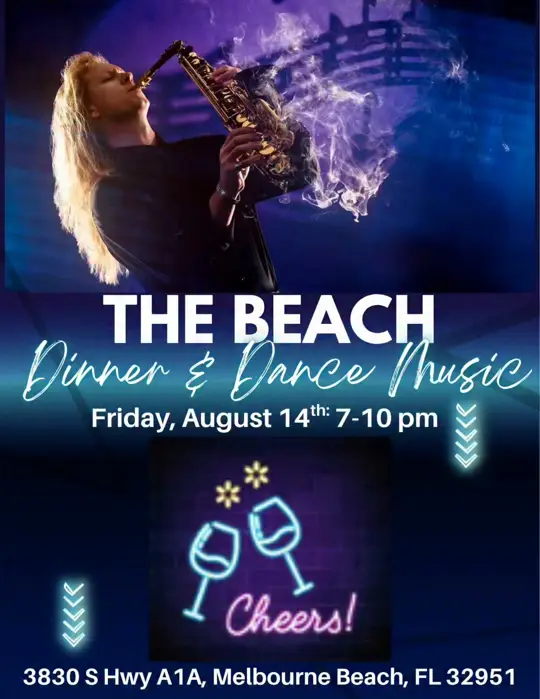 Cheers On The Beach Pub And Grill in Melbourne Beach showing live music, saxophone, guitar, video by The Beach Live on Facebook