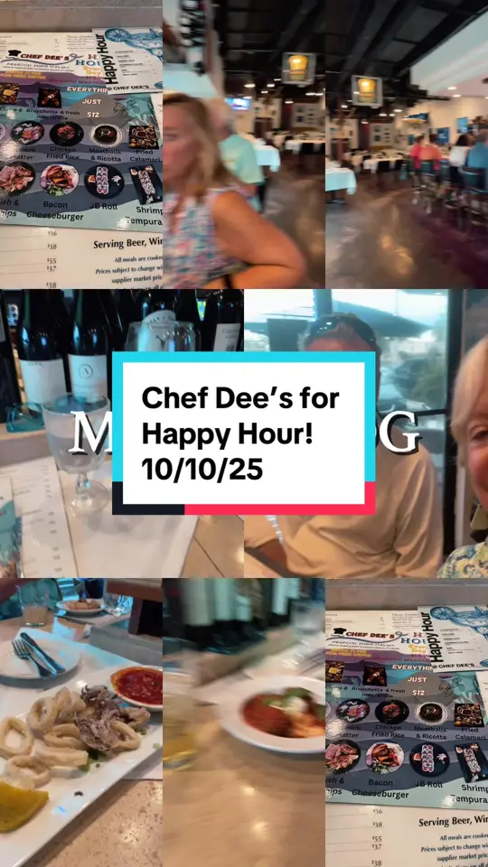 Chef Dee’s in Pompano Beach showing happy hour, dishes, video by southpauseislandgirl on TikTok
