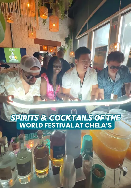 Chela's Miami in Miami Lakes showing review, visit, spirits & cocktails of the world festival 2026, atmosphere, music, video by zackaryeats on TikTok