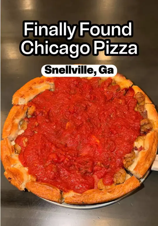 Chicago Pizza and Sports Grille in Snellville showing food review, chicago style pizza, video by kenwalkershow on TikTok