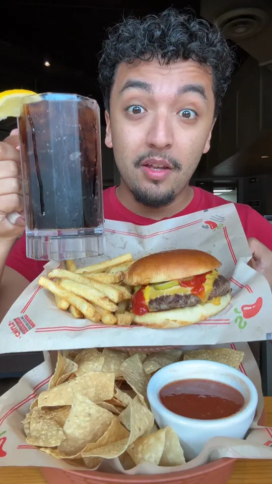 Chili's Grill & Bar in Pinellas Park showing food, big qp burger, chips and salsa, drinks, video by Chili's Grill & Bar on Facebook