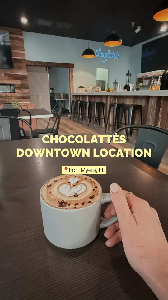 Chocolattés in Fort Myers showing visit, coffee shop atmosphere, outdoor patio, dog-friendly, video by withangiecasper on TikTok