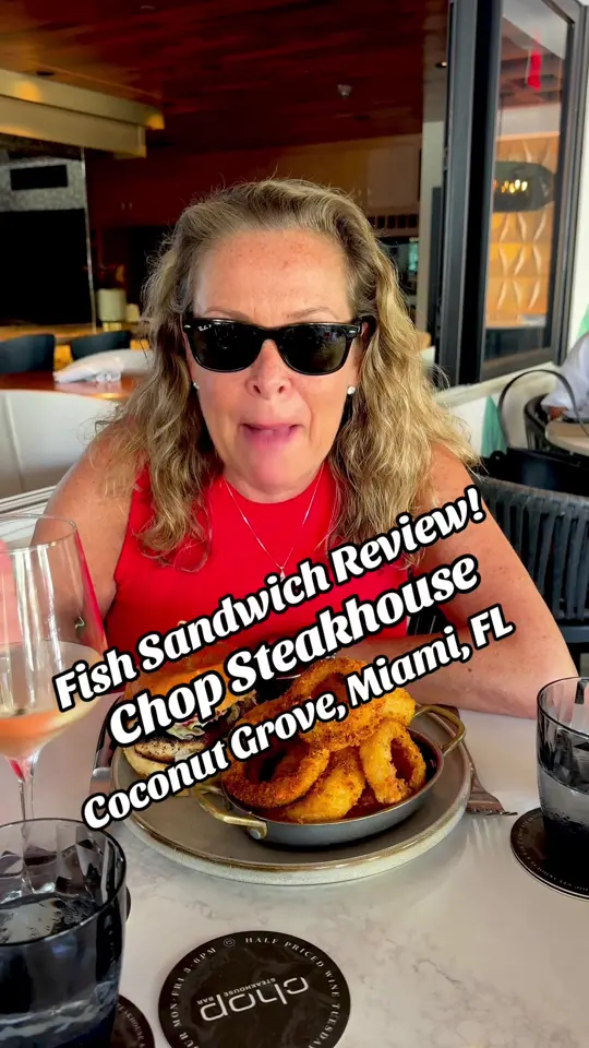 Chop Steakhouse & Bar in Miami showing fish sandwich review, video by dishofftheblock on TikTok