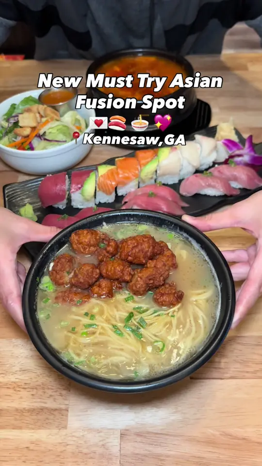 Chopped: Oysters + Asian Eats in Kennesaw showing restaurant review, atmosphere, oysters, sushi, korean bbq, ramen, video by travelfoodie_ishy on TikTok