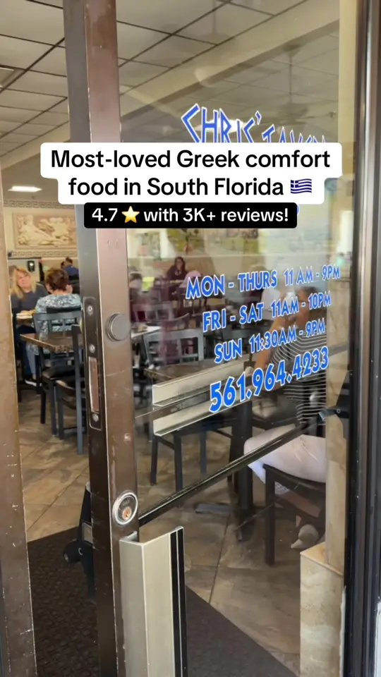 Chris Taverna in Boynton Beach showing review, visit, authentic greek comfort food, video by shoffitanna on TikTok