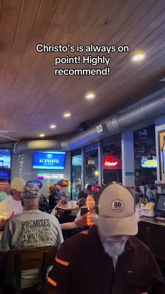Christo's Sports Bar & Grill in Panama City Beach showing review, visit, video by lastminutepcb on TikTok