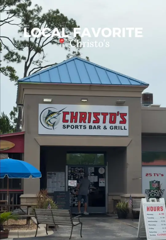 Christo's Sports Bar & Grill in Panama City Beach showing review, visit, video by lastminutepcb on TikTok