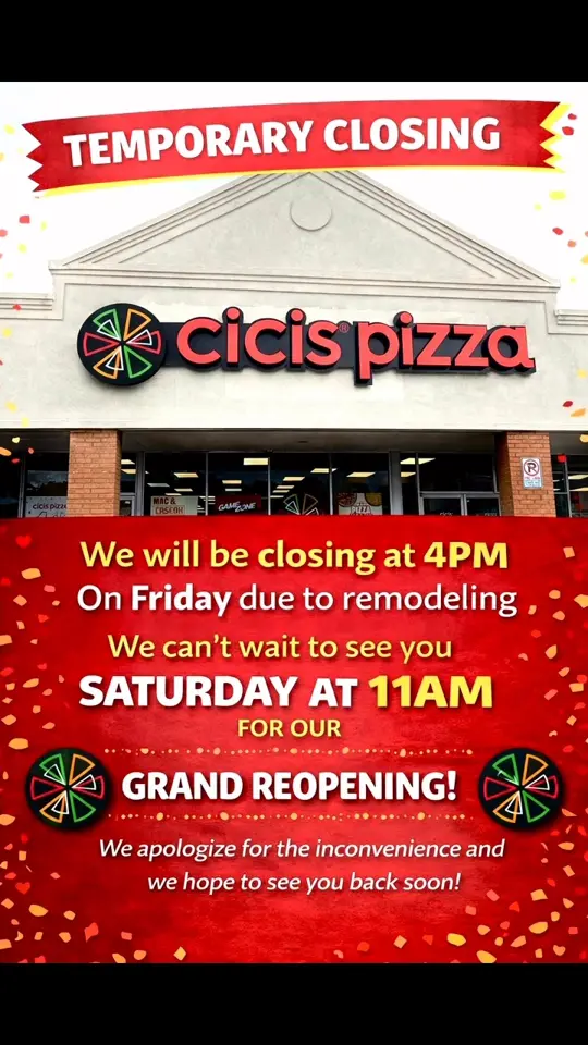 Cicis Pizza in Dalton showing remodel, buffet, pizza, video by Cicis Pizza on Facebook