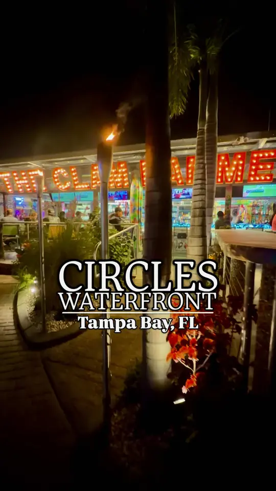 Circles Waterfront Restaurant in Apollo Beach showing fresh seafood, steaks, burgers, handcrafted cocktails, sunset views, video by thingstodo.florida on TikTok