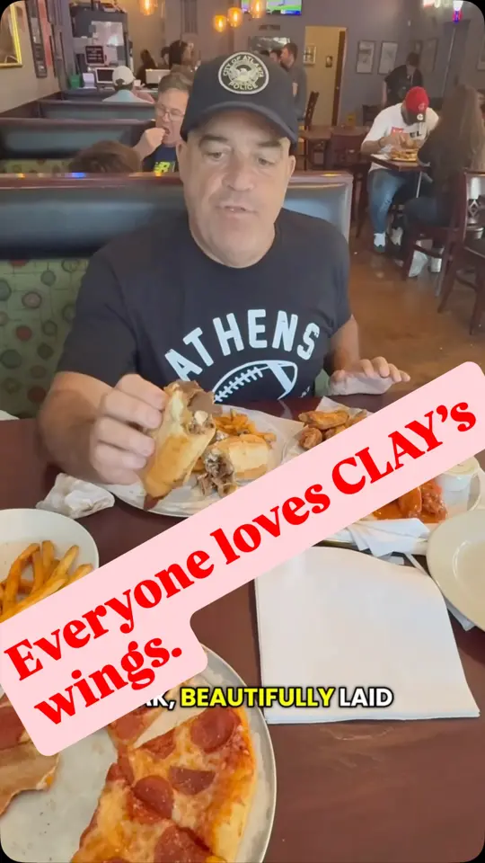 Clay's Sports Cafe in Atlanta showing sports bar, chicken wings, steak tips, video by Steakshapiro on Facebook