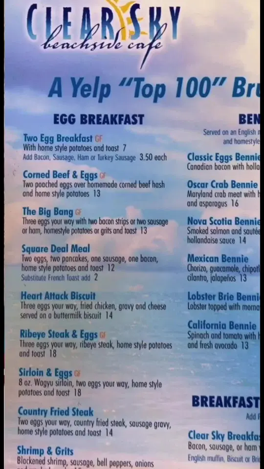 Clear Sky Beachside Cafe in Clearwater showing breakfast, review, visit, video by theeelifeofmik on TikTok