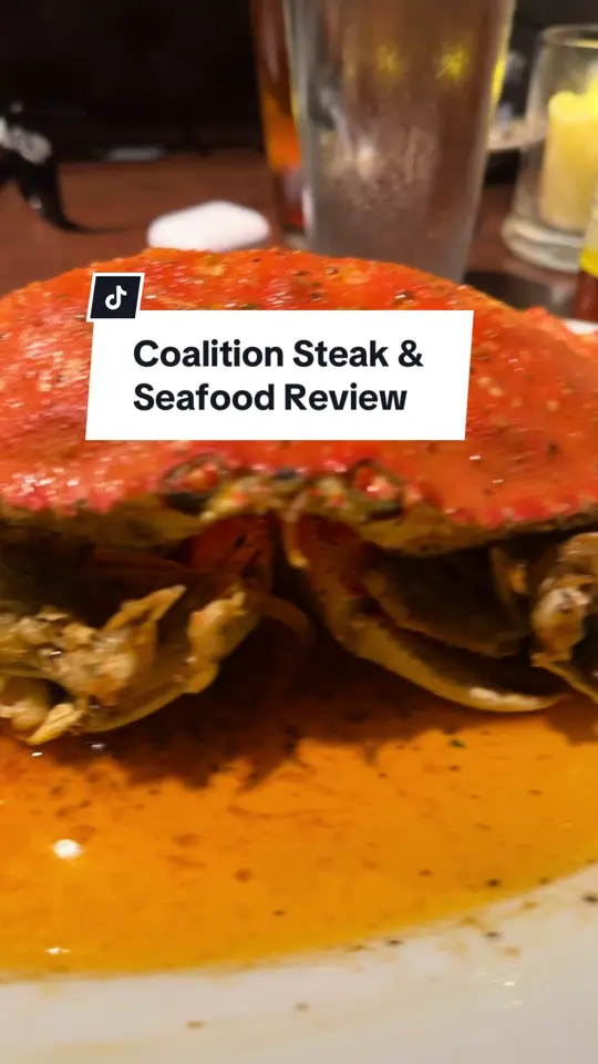 Coalition Steak and Seafood in Alpharetta showing steak, seafood, dungeness crab, review, video by shakirthankfulking on TikTok