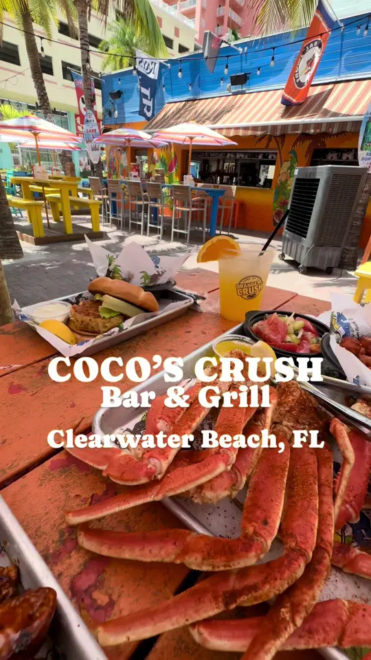 Coco's Crush Bar North Beach - Clearwater in Clearwater Beach showing restaurant, tropical atmosphere, live music, seafood, orange crush cocktail, video by thingstodotampabay on TikTok