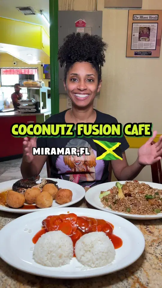 Coconutz Fusion Cafe in Miramar showing jamaican food, vegetarian food, video by brieatsmiami on TikTok