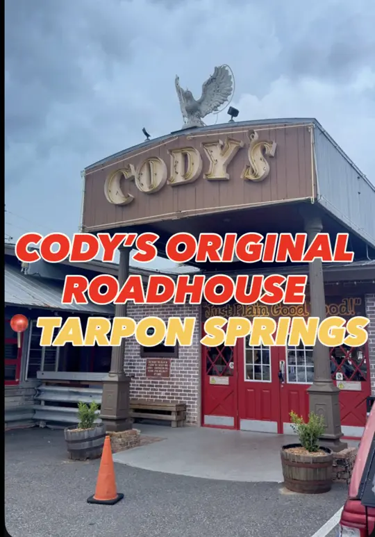 Cody's Original Roadhouse- Bay Pines in St. Petersburg showing weekly specials, kids eat free, bogo fajita night, sirloin steak special, fish fry and seafood, happy hour, early bird specials, video by realbrandonsocial on TikTok