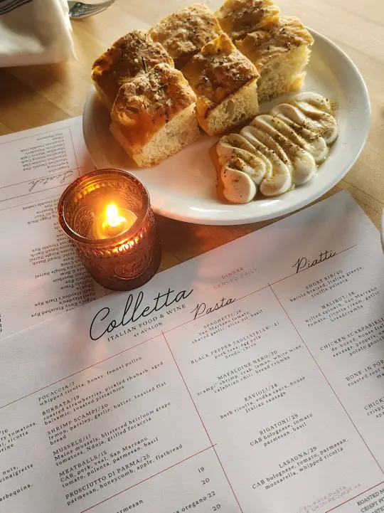 Colletta in Alpharetta showing restaurant visit, date night, cocktail, blackberry spritz, appetizer, main course, chicken parmesan, bone-in pork chop, video by glamoroussouthernbelle on TikTok