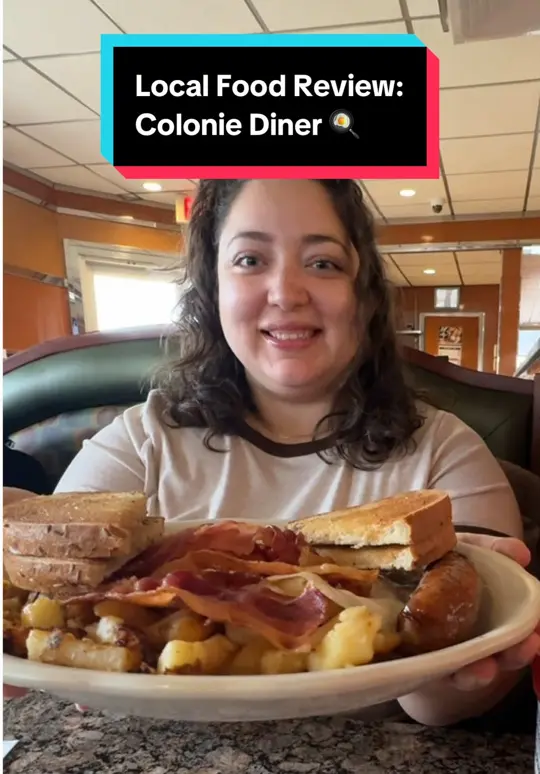 Colonie Diner in Albany showing diner food, local food review, video by the.tati.edit on TikTok
