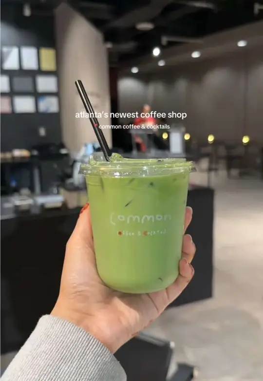 Common Coffee & Cocktails in Doraville showing coffee, buttercream latte, tea, jasmine matcha, review, visit, video by tasteatl on TikTok