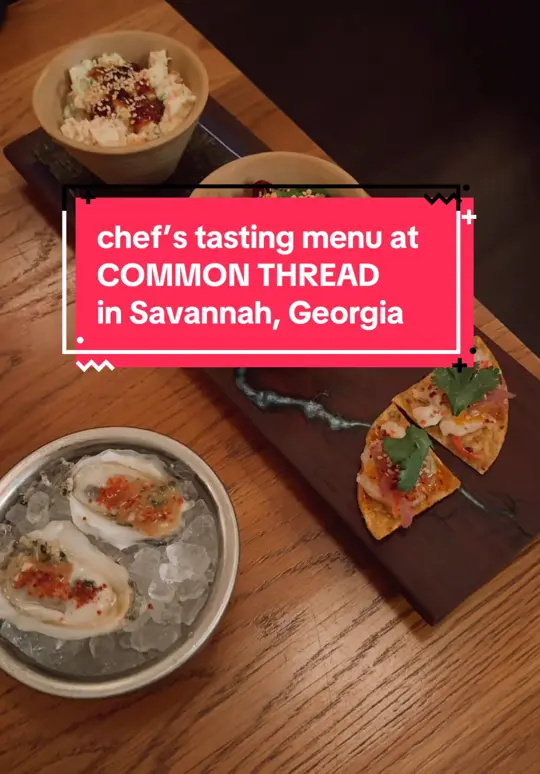 Common Thread in Savannah showing review, cozy atmosphere, historic charm, seasonal menu, hospitality, video by sesamimiseeds on TikTok