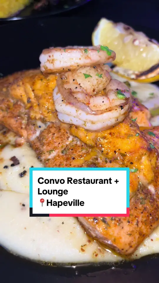 CONVO Restaurant and Cocktail in Hapeville showing steak kabobs, cajun crab dip, stuffed salmon, jameel lamb chops, video by accessatlanta on TikTok