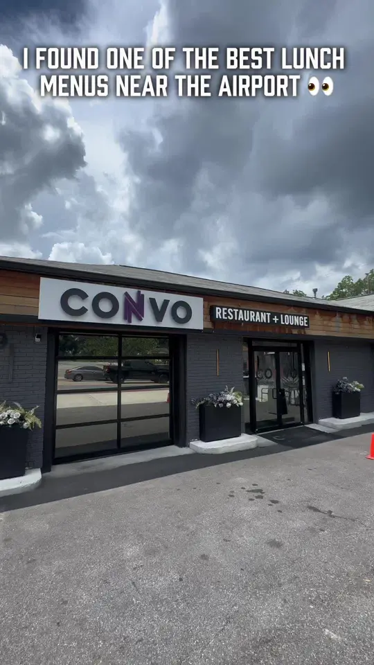 CONVO Restaurant and Cocktail in Hapeville showing restaurant, lunch menu, jerk rice bowls, salmon philly sandwiches, burgers, wings, salads, peach sangria, video by atlhotspots1 on TikTok