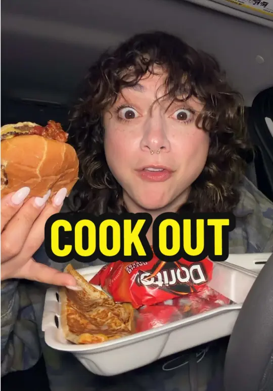 Cook Out in Dalton showing fast food, cook out order, video by eatitkatie on TikTok