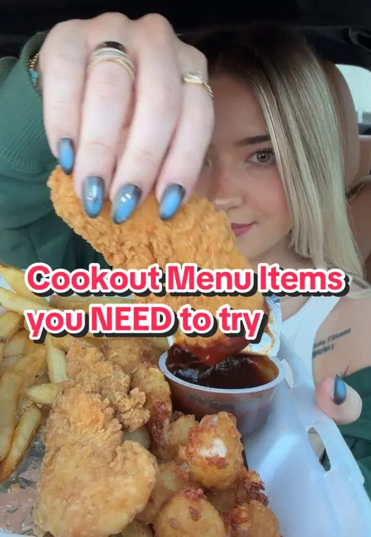 Cook Out in Dalton showing menu items, fast food, food review, video by kdaisysue on TikTok
