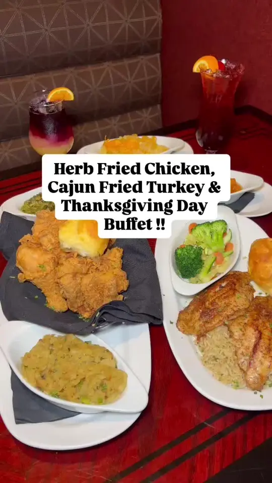 Copeland's of New Orleans in Kennesaw showing food, cajun deep fried turkey, holiday catering packages, thanksgiving day buffet, video by atlantafoodguy on TikTok
