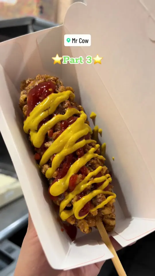 Corn Dogs by Mr Cow - Morrow in Morrow showing food, caramel puff corn dog, video by official_mr.cowcorndog on TikTok