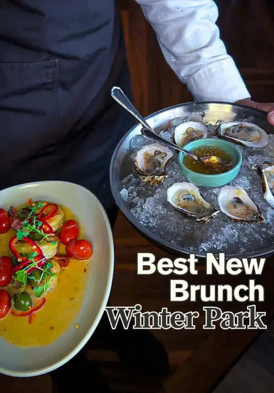 Corner Chophouse in Winter Park showing brunch, smoked beef tartare, lobster roll, pastry cart, video by indulgewithamely on TikTok